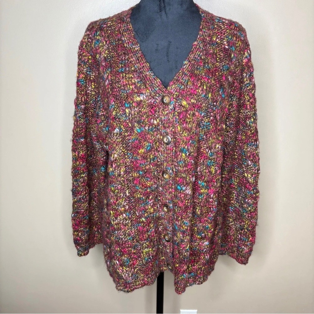 Talbots Woman Petites Multicolor Wool Blend Cable Knit Cardigan 1XP Vintage